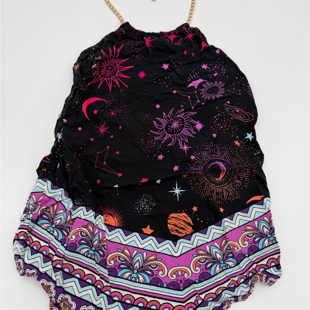 No Boundaries Black Cosmic Print Tank Top with Purple and Pink Accents